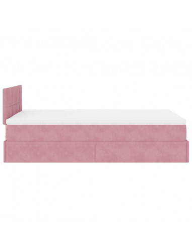Struttura Letto Pouf con Materasso Rosa 120x200 cm Velluto