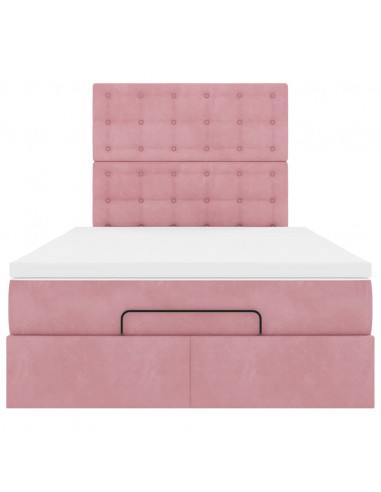 Struttura Letto Pouf con Materasso Rosa 120x200 cm Velluto