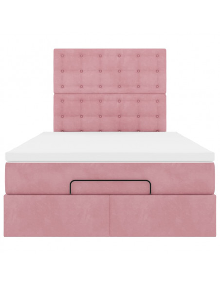 Struttura Letto Pouf con Materasso Rosa 120x200 cm Velluto