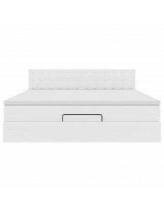 Struttura Letto Pouf con Materasso Bianco 160x200 cm Similpelle 2