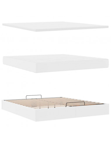 Struttura Letto Pouf con Materasso Bianco 160x200 cm Similpelle