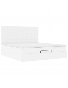 Struttura Letto Pouf con Materasso Bianco 160x200 cm Similpelle 2