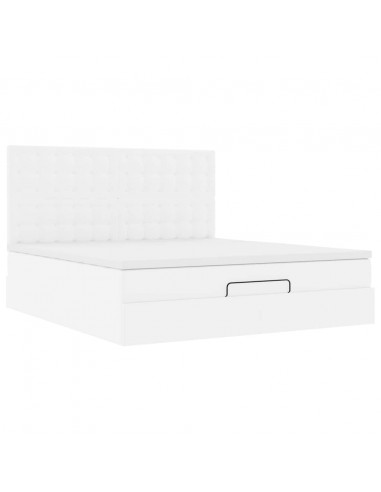 Struttura Letto Pouf con Materasso Bianco 160x200 cm Similpelle