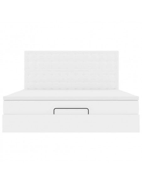 Struttura Letto Pouf con Materasso Bianco 160x200 cm Similpelle