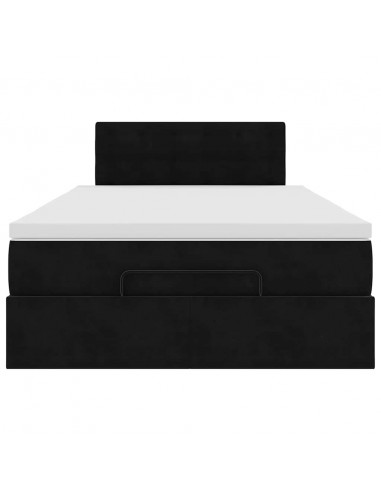 Struttura Letto Pouf con Materasso Nero 120x200 cm Velluto