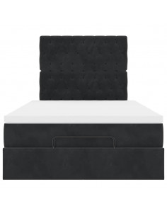Struttura Letto Pouf con Materassi Nero 120x200 cm Velluto 2