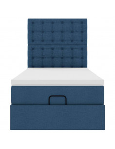 Struttura Letto Pouf con Materasso Blu 80x200 cm in Tessuto 2