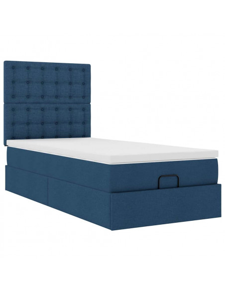 Struttura Letto Pouf con Materasso Blu 80x200 cm in Tessuto