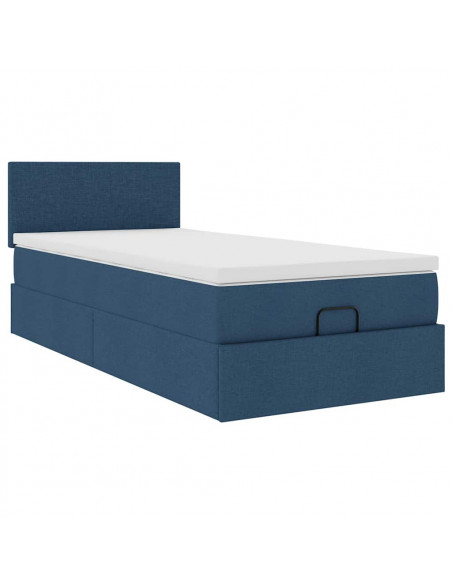 Struttura Letto Pouf con Materasso Blu 80x200 cm in Tessuto