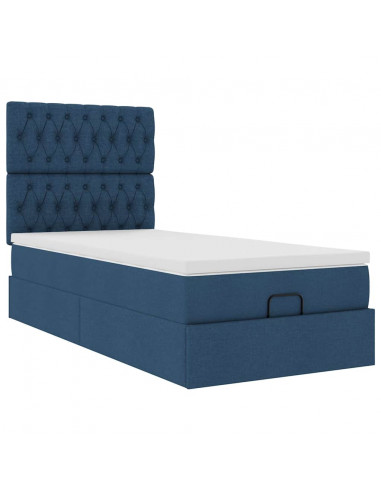 Struttura Letto Pouf con Materasso Blu 80x200 cm in Tessuto