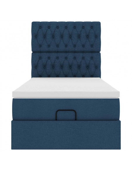 Struttura Letto Pouf con Materasso Blu 80x200 cm in Tessuto