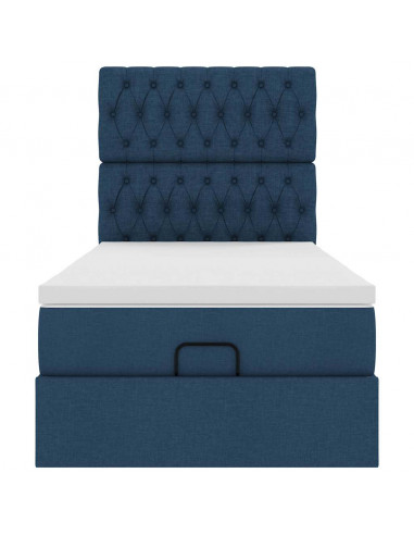 Struttura Letto Pouf con Materasso Blu 80x200 cm in Tessuto