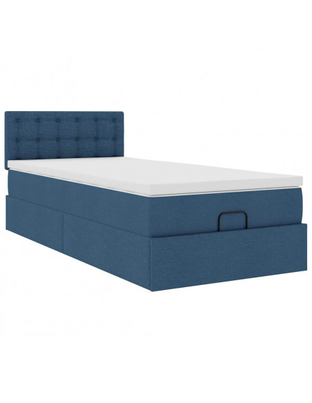 Struttura Letto Pouf con Materasso Blu 80x200 cm in Tessuto
