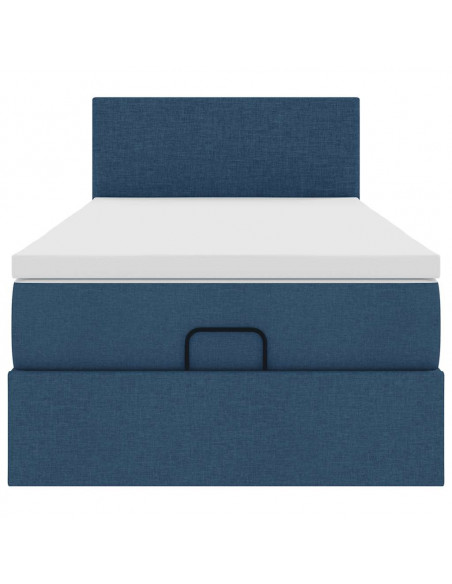 Struttura Letto Pouf con Materasso Blu 80x200 cm in Tessuto
