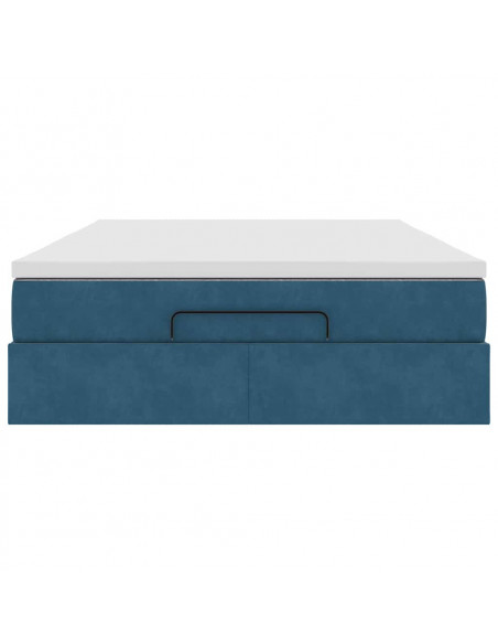 Struttura Letto Pouf con Materasso Blu 140x200cm in Velluto