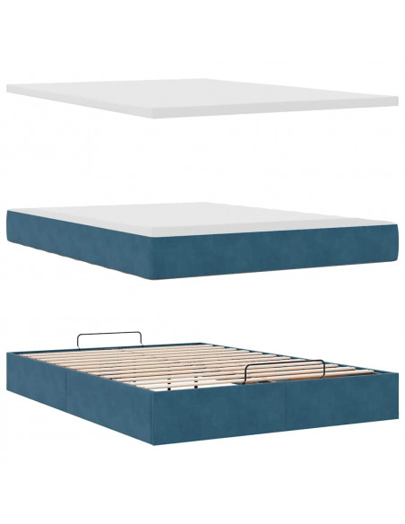 Struttura Letto Pouf con Materasso Blu 140x200cm in Velluto