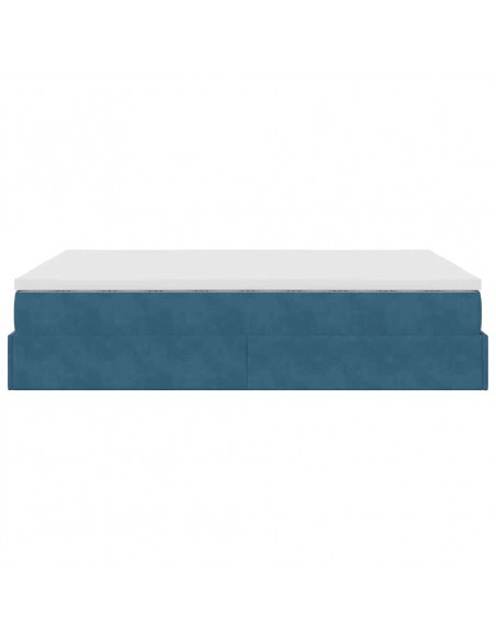 Struttura Letto Pouf con Materasso Blu 140x200cm in Velluto