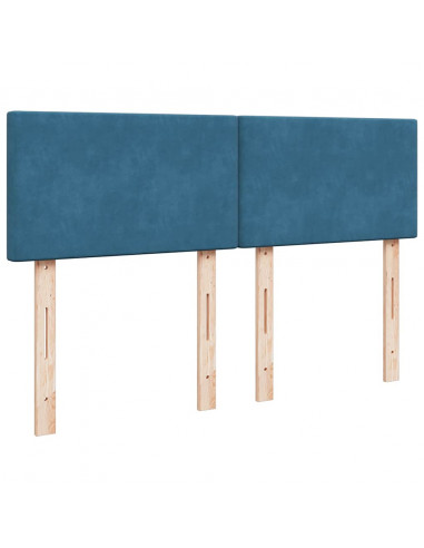 Struttura Letto Pouf con Materasso Blu 140x200cm in Velluto