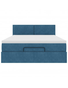 Struttura Letto Pouf con Materasso Blu 140x200cm in Velluto 2