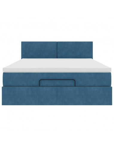 Struttura Letto Pouf con Materasso Blu 140x200cm in Velluto