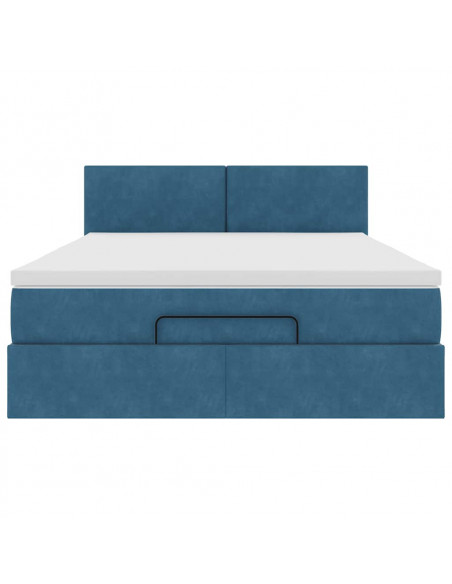 Struttura Letto Pouf con Materasso Blu 140x200cm in Velluto