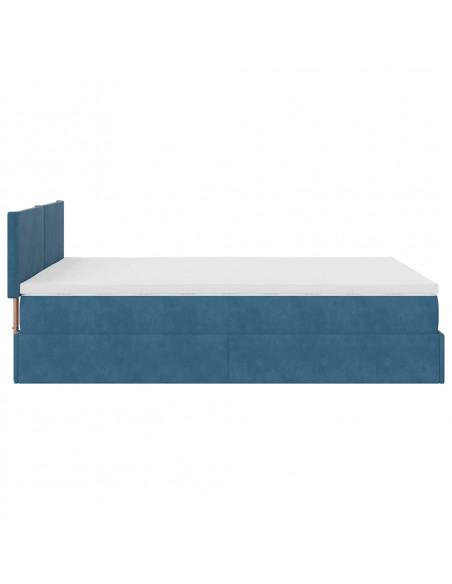 Struttura Letto Pouf con Materasso Blu 140x200cm in Velluto
