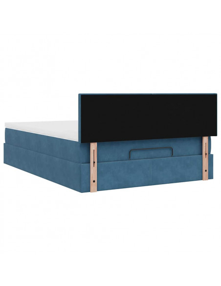 Struttura Letto Pouf con Materasso Blu 140x200cm in Velluto
