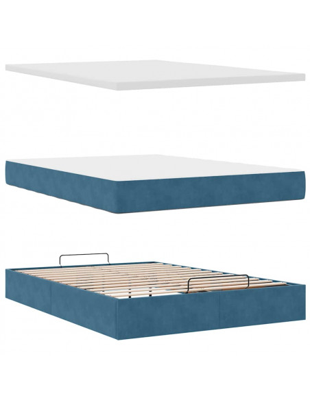 Struttura Letto Pouf con Materasso Blu 140x200cm in Velluto