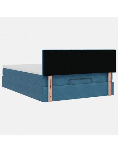 Struttura Letto Pouf con Materasso Blu 140x200cm in Velluto
