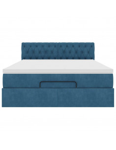 Struttura Letto Pouf con Materasso Blu 140x200cm in Velluto 2