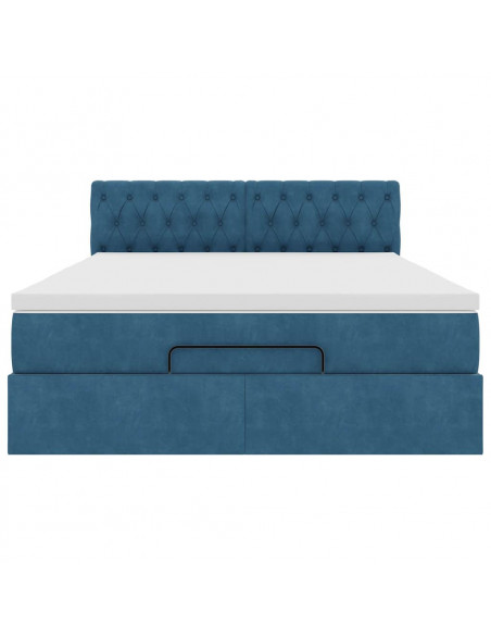 Struttura Letto Pouf con Materasso Blu 140x200cm in Velluto