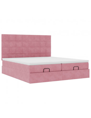 Struttura Letto Pouf con Materassi Rosa 180x200 cm Velluto
