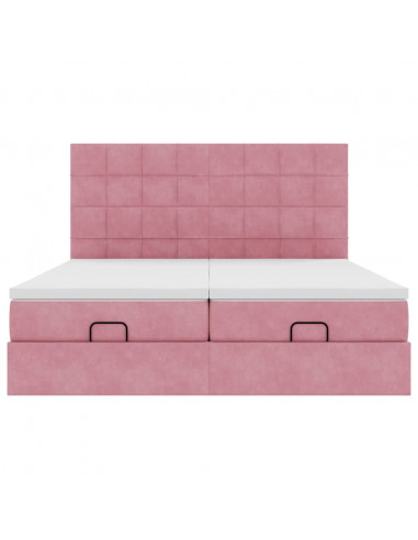 Struttura Letto Pouf con Materassi Rosa 180x200 cm Velluto