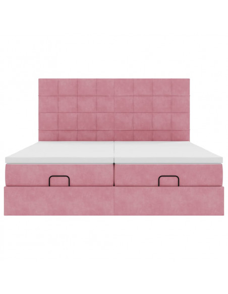 Struttura Letto Pouf con Materassi Rosa 180x200 cm Velluto