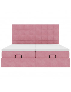 Struttura Letto Pouf con Materassi Rosa 180x200 cm Velluto 2