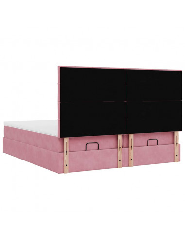 Struttura Letto Pouf con Materassi Rosa 180x200 cm Velluto