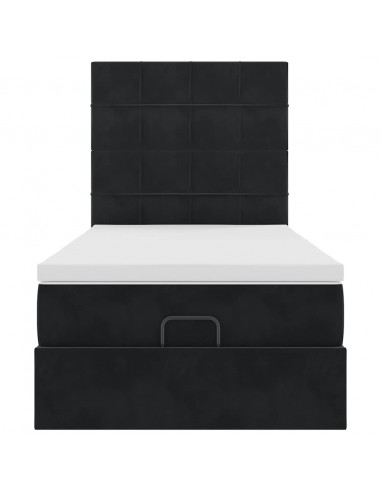 Struttura Letto Pouf con Materassi Nero 90x200 cm in Velluto