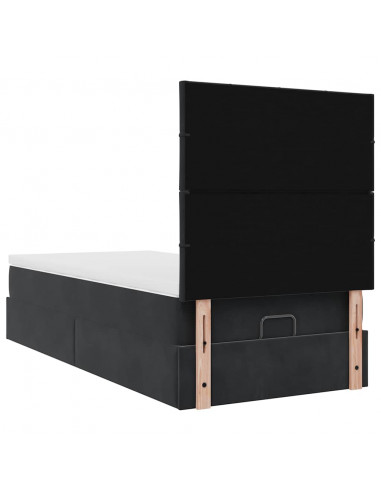 Struttura Letto Pouf con Materassi Nero 90x200 cm in Velluto