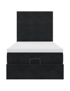 Struttura Letto Pouf con Materassi Nero 90x190 cm in Velluto 2