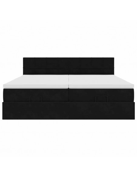 Struttura Letto Pouf con Materassi Nero 180x200 cm in Velluto