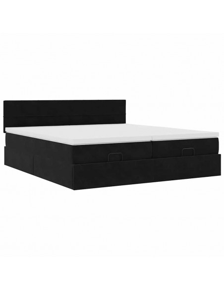 Struttura Letto Pouf con Materassi Nero 180x200 cm in Velluto