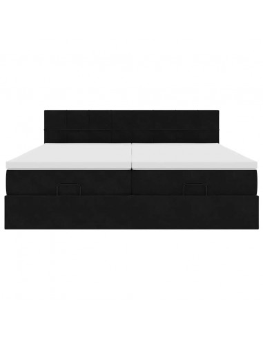 Struttura Letto Pouf con Materassi Nero 180x200 cm in Velluto