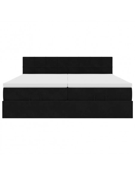 Struttura Letto Pouf con Materassi Nero 180x200 cm in Velluto