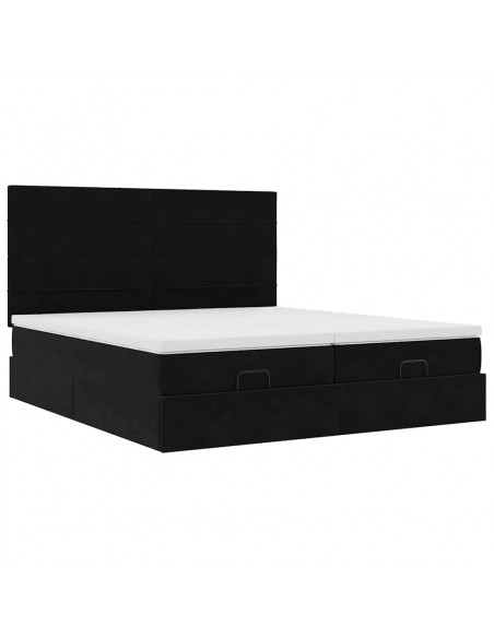 Struttura Letto Pouf con Materassi Nero 180x200 cm in Velluto