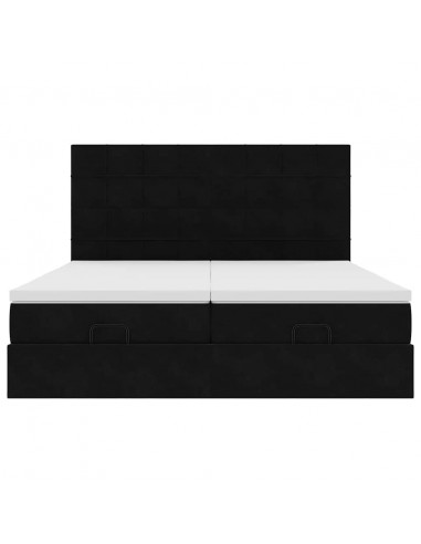 Struttura Letto Pouf con Materassi Nero 180x200 cm in Velluto