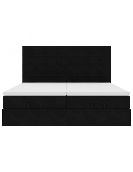 Struttura Letto Pouf con Materassi Nero 180x200 cm in Velluto
