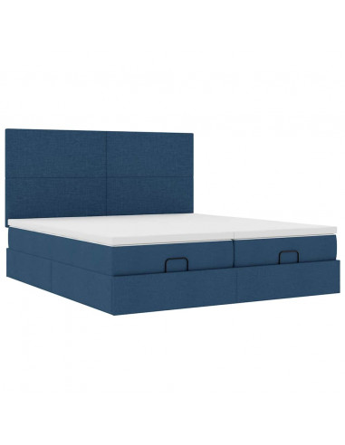 Struttura Letto Pouf con Materassi Blu 160x200 cm in Tessuto