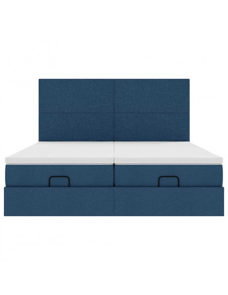 Struttura Letto Pouf con Materassi Blu 160x200 cm in Tessuto