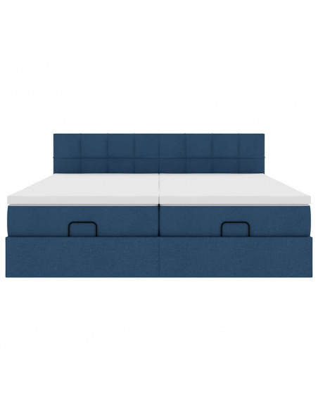 Struttura Letto Pouf con Materassi Blu 160x200 cm in Tessuto