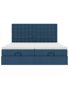 Struttura Letto Pouf con Materassi Blu 160x200 cm in Tessuto 2